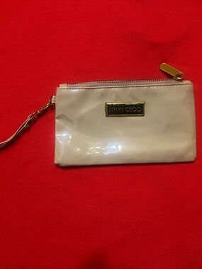 Jimmy Choo tan Patent promotional cosmetic pouch